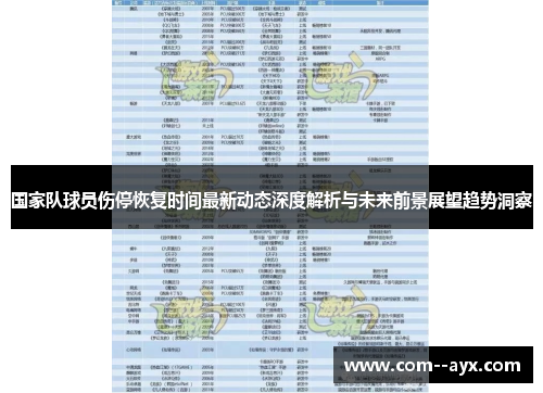 国家队球员伤停恢复时间最新动态深度解析与未来前景展望趋势洞察