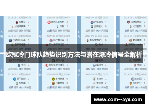 欧冠冷门球队趋势识别方法与潜在爆冷信号全解析